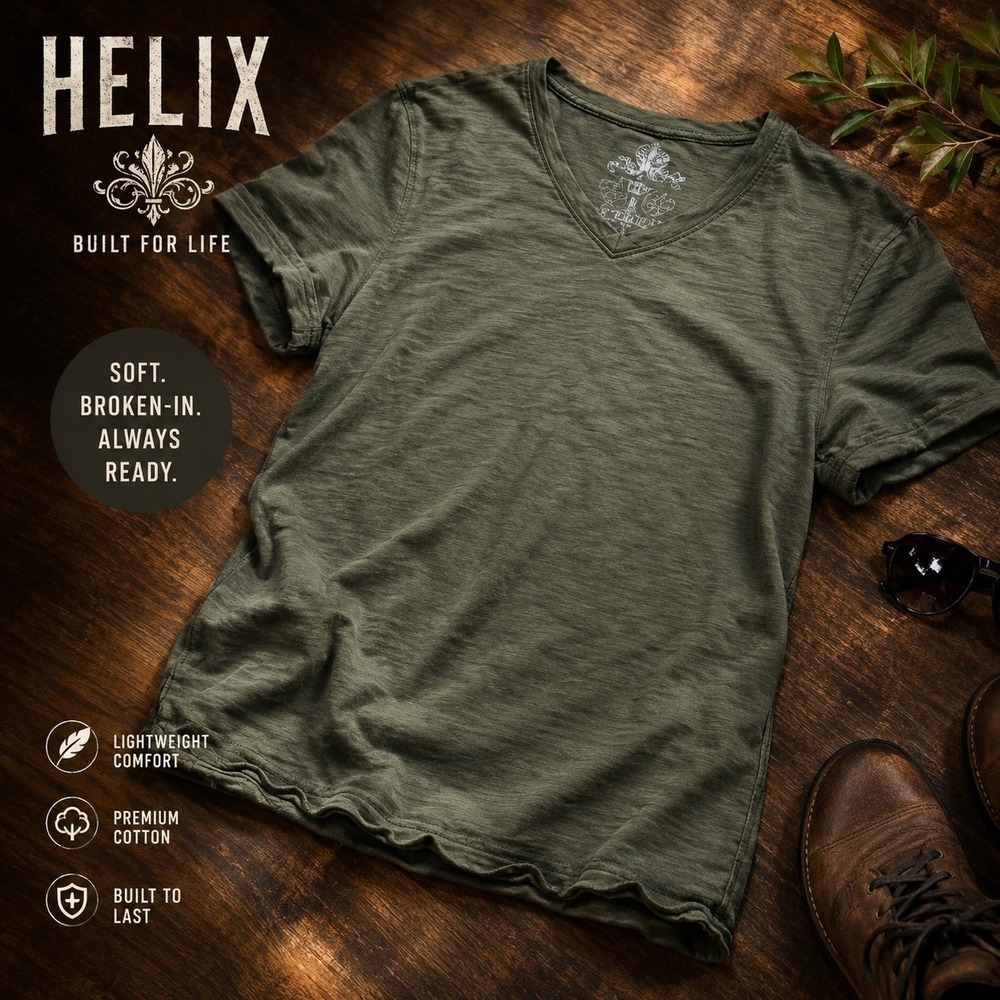 Helix Olive Green Slub Knit V-Neck T-Shirt Men's Sm Casual Distressed Hem Sz Sm